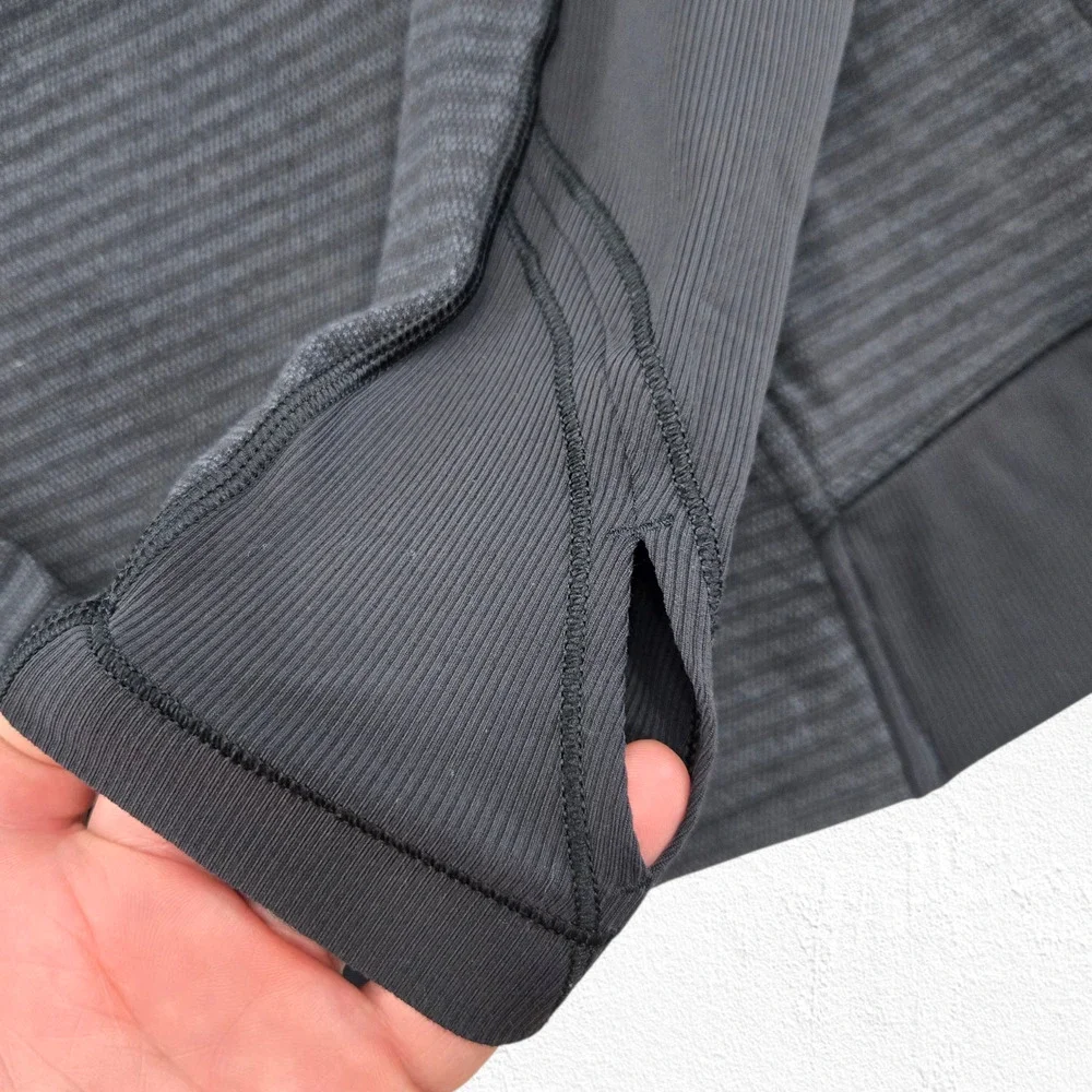 Lululemon Gray Microstripe Scuba Funnel Neck Asymmetrical Zip Wrap Jacket Size 6